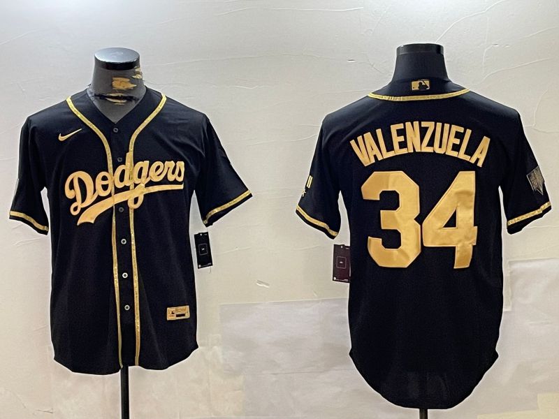 Men Los Angeles Dodgers 34 Valenzuela Black Gold Game 2024 Nike MLB Jersey style 1029